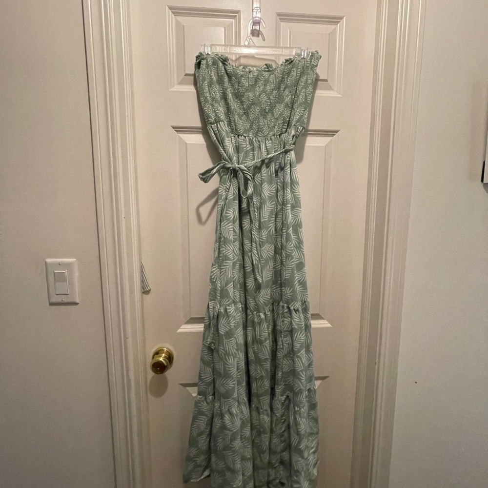 Pink blush maternity green palm dress